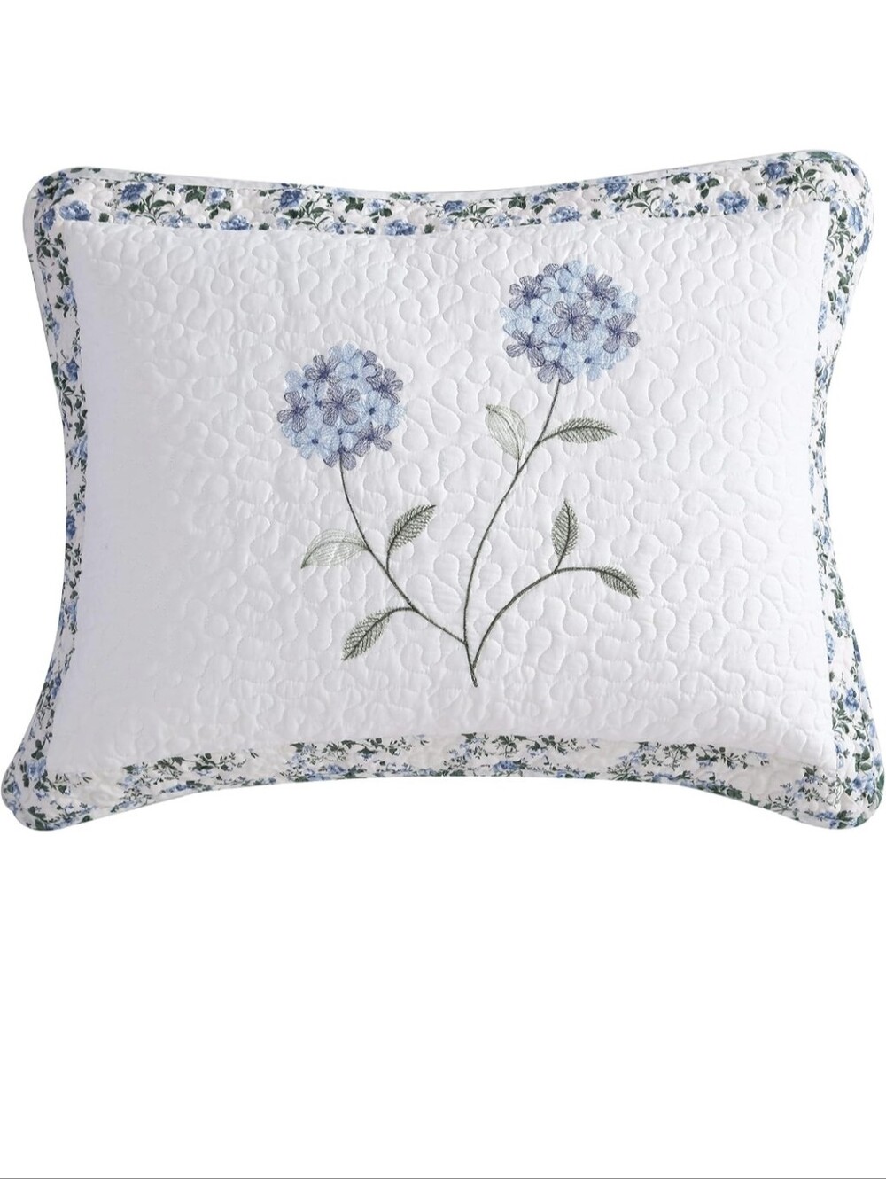 Carnation Standard Sham Bedspread, Lightweight Quilted Embroidered, Blue